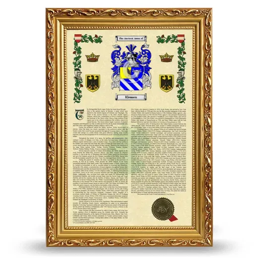 Klemen Armorial History Framed - Gold