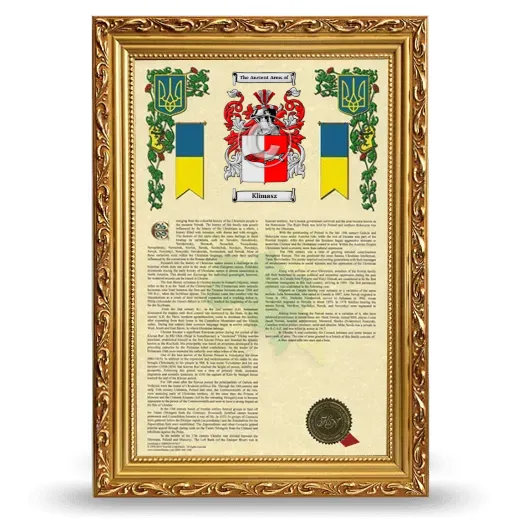 Klimasz Armorial History Framed - Gold
