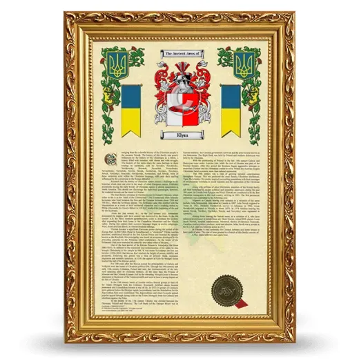 Klym Armorial History Framed - Gold