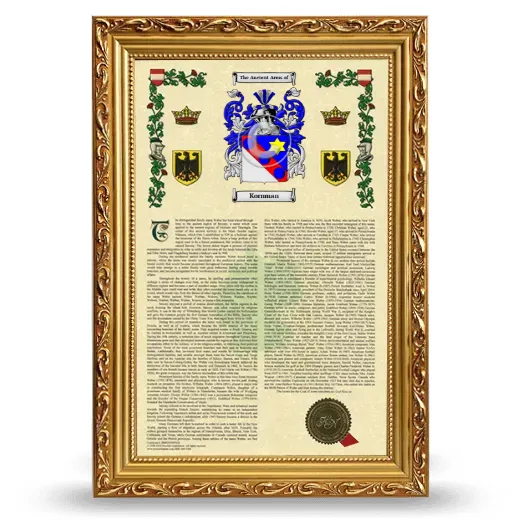 Kornman Armorial History Framed - Gold