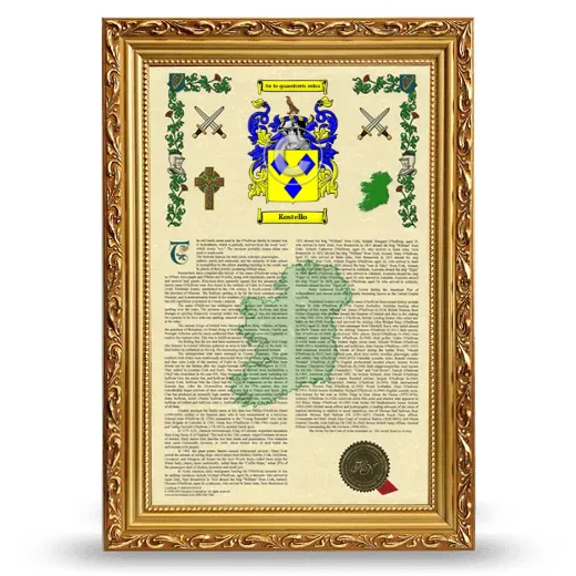 Kostello Armorial History Framed - Gold