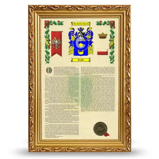 Kozák Armorial History Framed - Gold