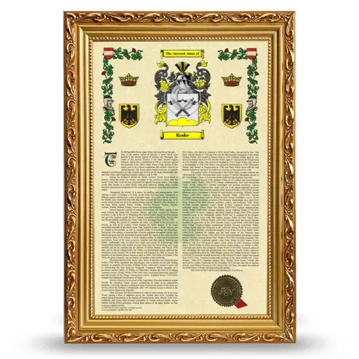 Krake Armorial History Framed - Gold