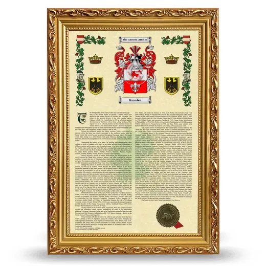 Kumler Armorial History Framed - Gold