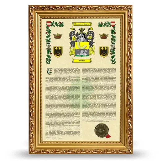 Kunce Armorial History Framed - Gold