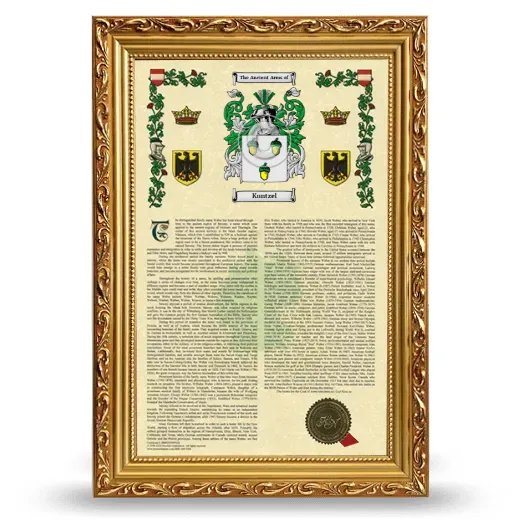 Kuntzel Armorial History Framed - Gold