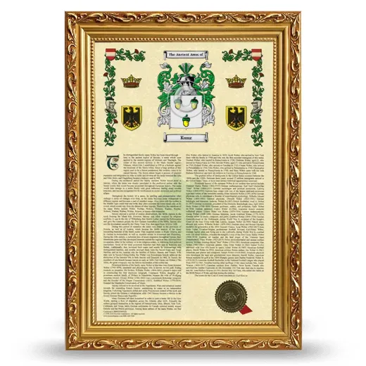 Kunz Armorial History Framed - Gold