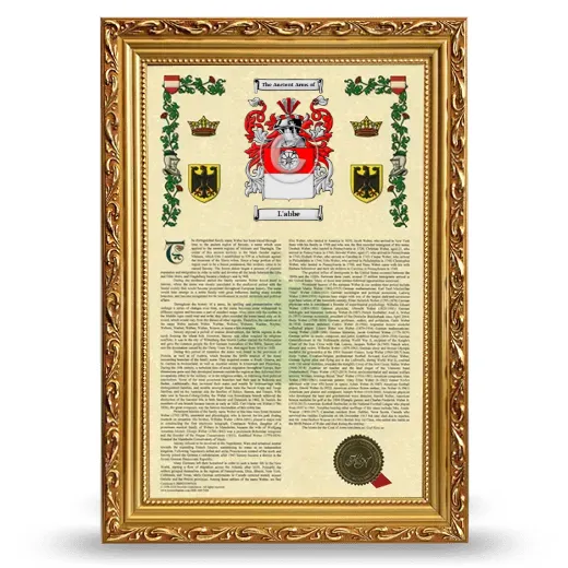 L'abbe Armorial History Framed - Gold