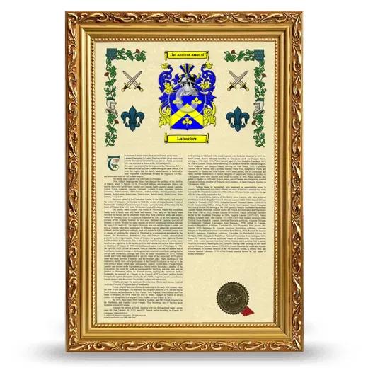 Labarber Armorial History Framed - Gold