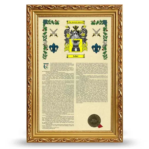 Labat Armorial History Framed - Gold