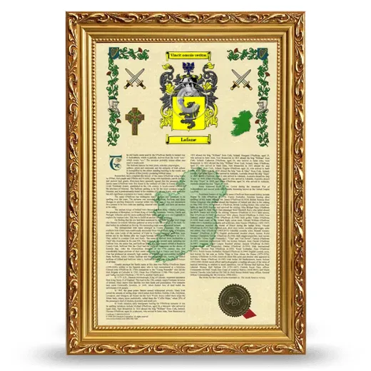 Lafane Armorial History Framed - Gold