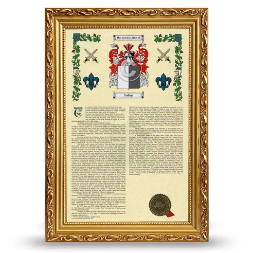 Lafoy Armorial History Framed - Gold