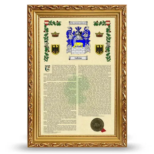 Lafrenz Armorial History Framed - Gold