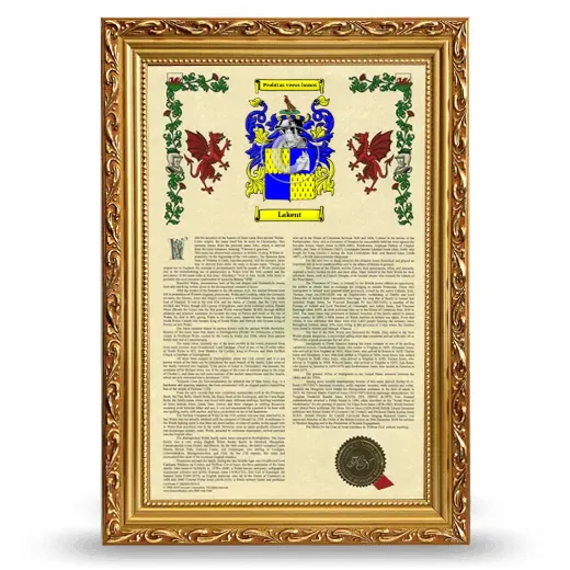 Lakent Armorial History Framed - Gold