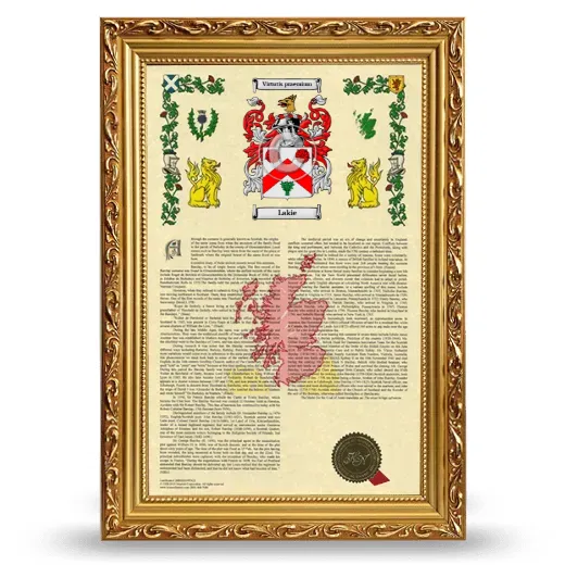 Lakie Armorial History Framed - Gold