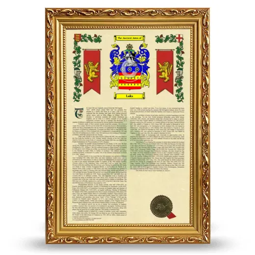 Laks Armorial History Framed - Gold
