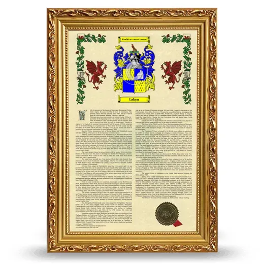 Lakyn Armorial History Framed - Gold
