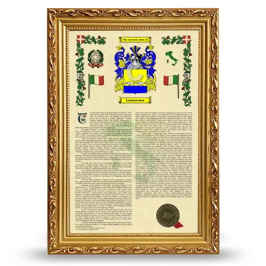 Lamancusa Armorial History Framed - Gold