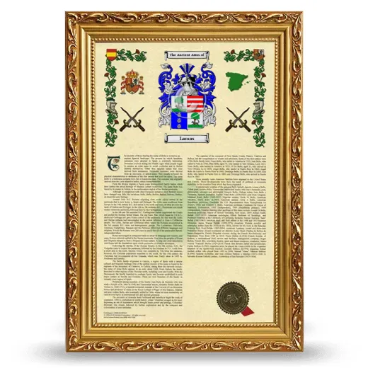 Lamas Armorial History Framed - Gold