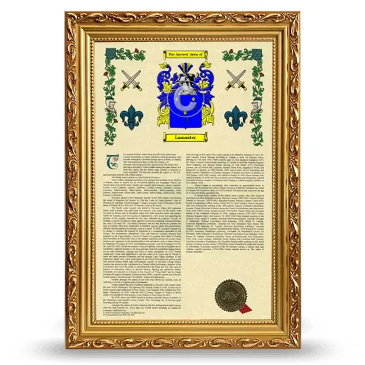 Lamaster Armorial History Framed - Gold