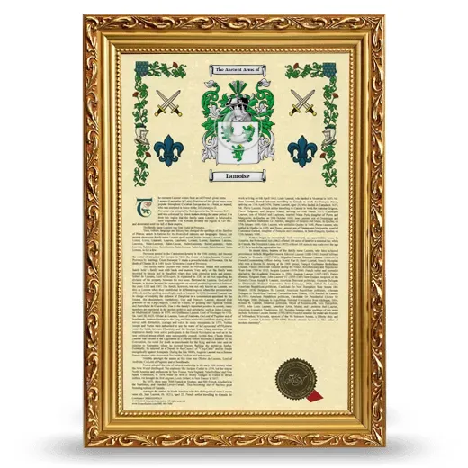 Lamoise Armorial History Framed - Gold