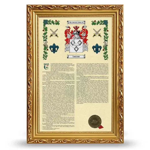 Lamour Armorial History Framed - Gold