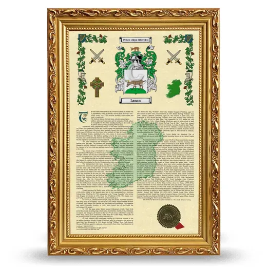 Lanan Armorial History Framed - Gold