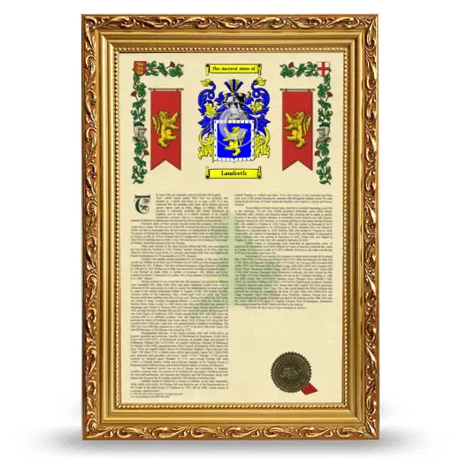 Landreth Armorial History Framed - Gold