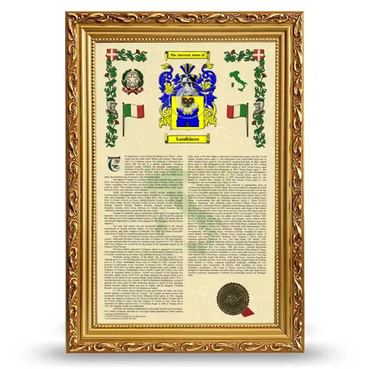 Landriano Armorial History Framed - Gold