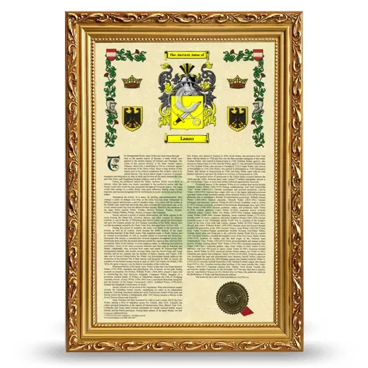 Lanzo Armorial History Framed - Gold