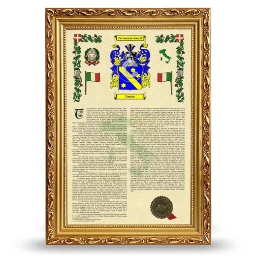 Lanzo Armorial History Framed - Gold