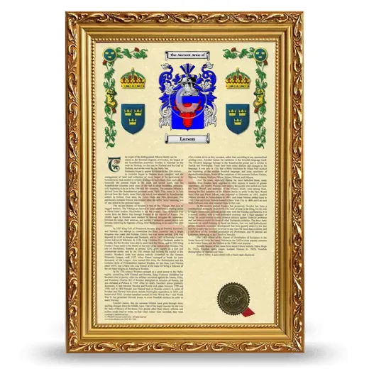 Larson Armorial History Framed - Gold
