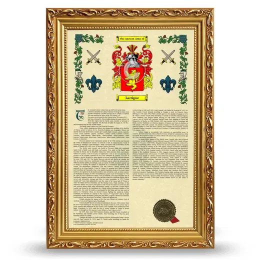 Lartigue Armorial History Framed - Gold