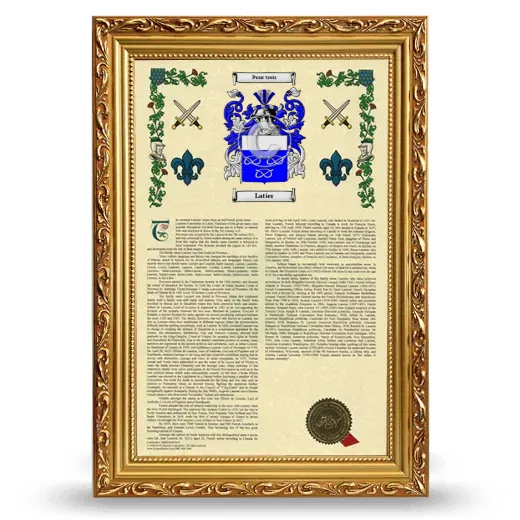 Latier Armorial History Framed - Gold