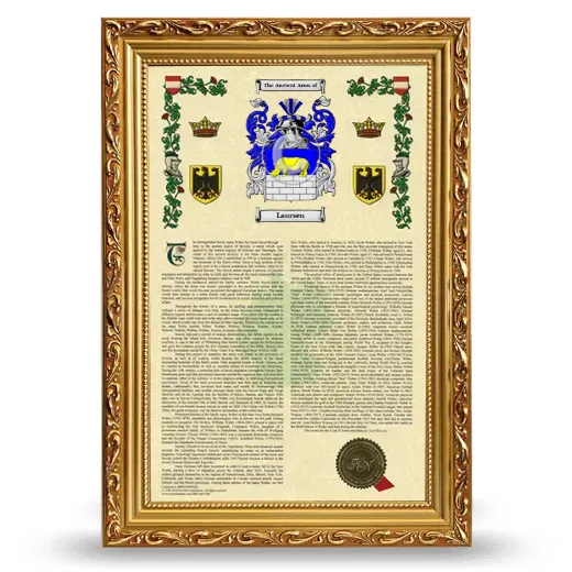 Laursen Armorial History Framed - Gold