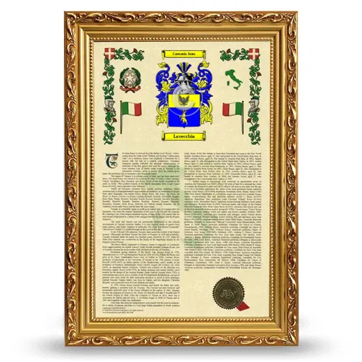 Lavecchia Armorial History Framed - Gold