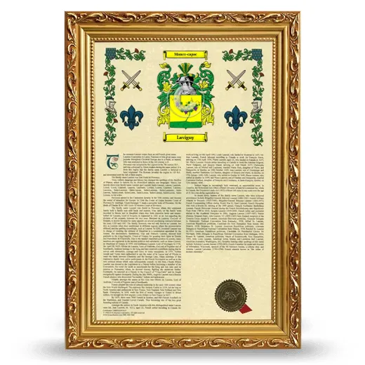 Lavigny Armorial History Framed - Gold