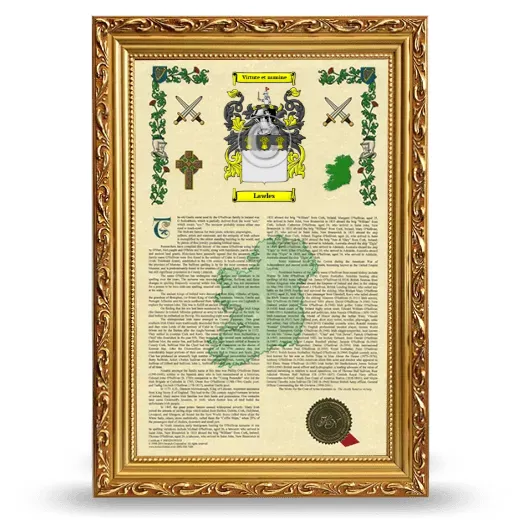 Lawles Armorial History Framed - Gold