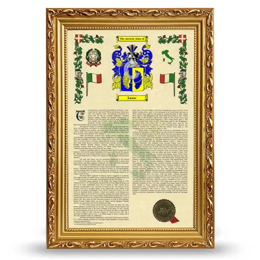 Lazar Armorial History Framed - Gold
