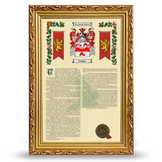 Leaman Armorial History Framed - Gold