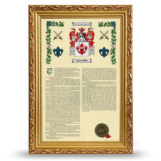 Lebouteillier Armorial History Framed - Gold