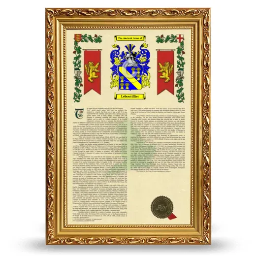 Leboutillier Armorial History Framed - Gold
