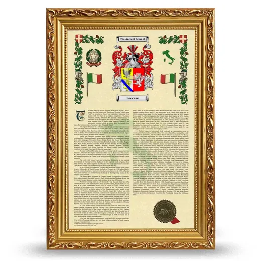 Leccese Armorial History Framed - Gold