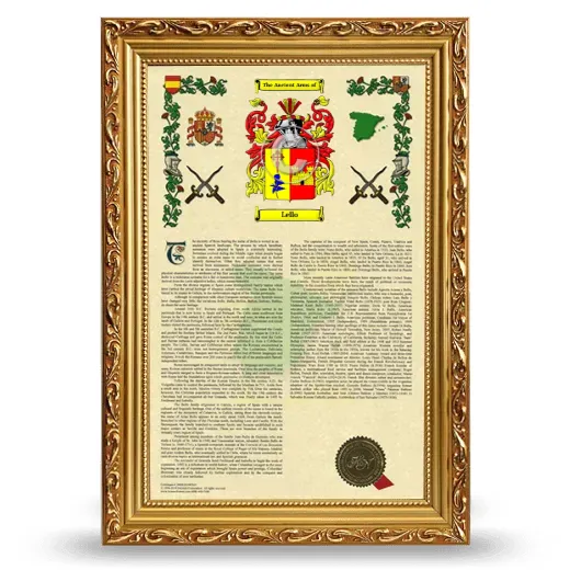 Lello Armorial History Framed - Gold