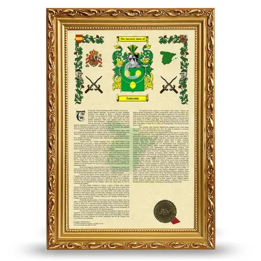 Lemons Armorial History Framed - Gold