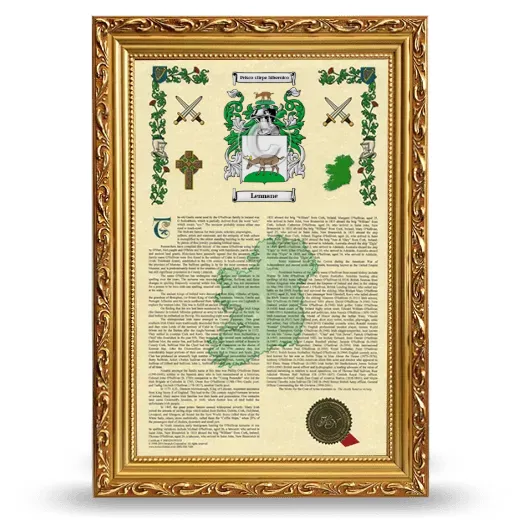 Lennane Armorial History Framed - Gold