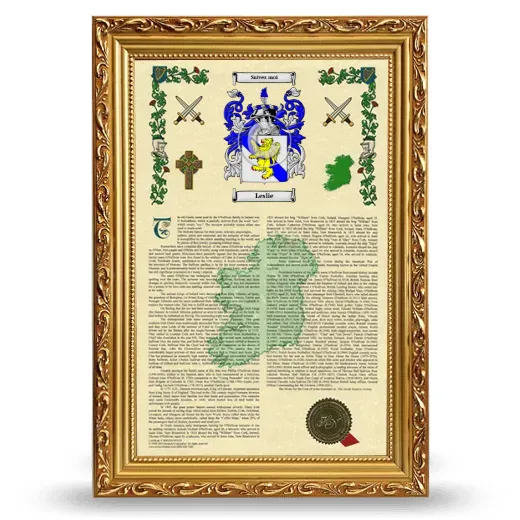 Leslie Armorial History Framed - Gold