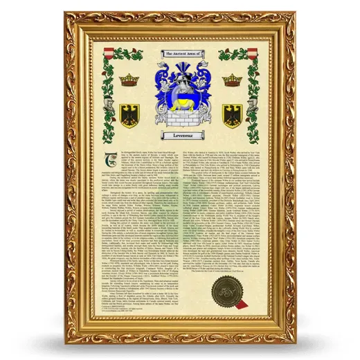 Leverenz Armorial History Framed - Gold