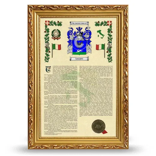 Levratti Armorial History Framed - Gold