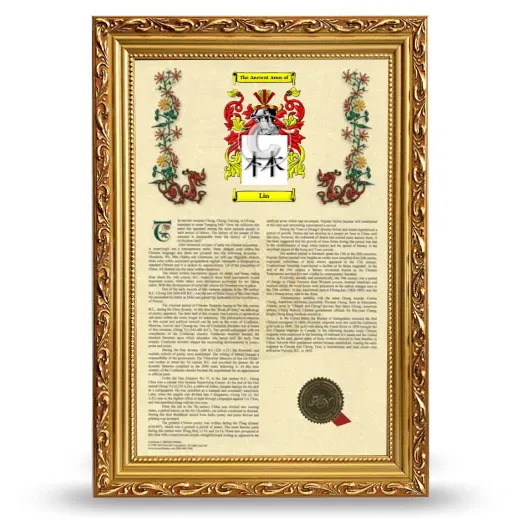Lin Armorial History Framed - Gold